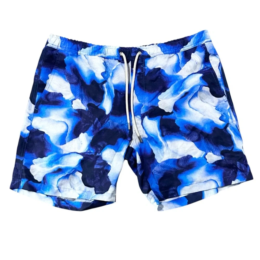 NN07 Men's Gregor Printed Lyocell-Blend Drawstring Shorts in Blue Size XL